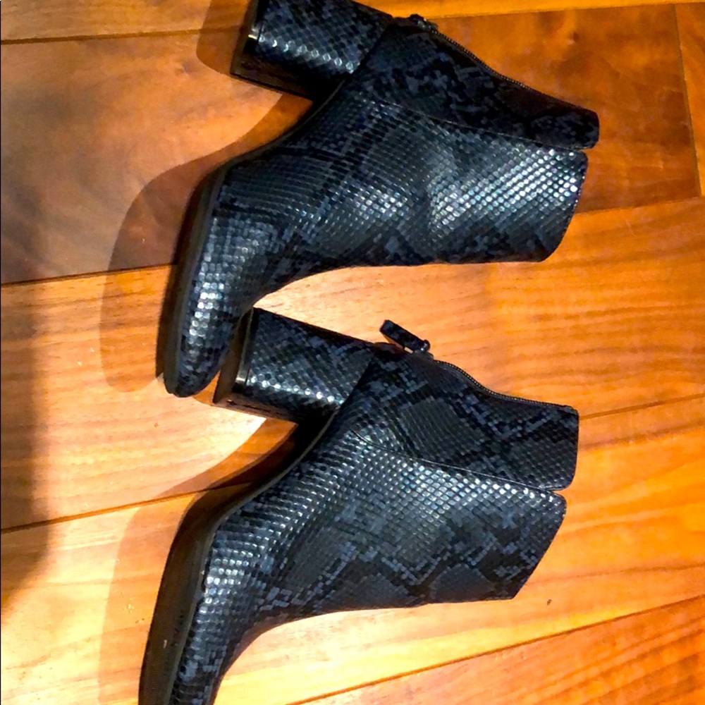 Navy blue & black faux snake booties